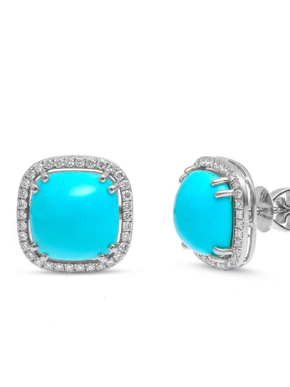 Turquoise Halo 14K (18k Custom) Natural Diamond White Gold Stud Earrings
